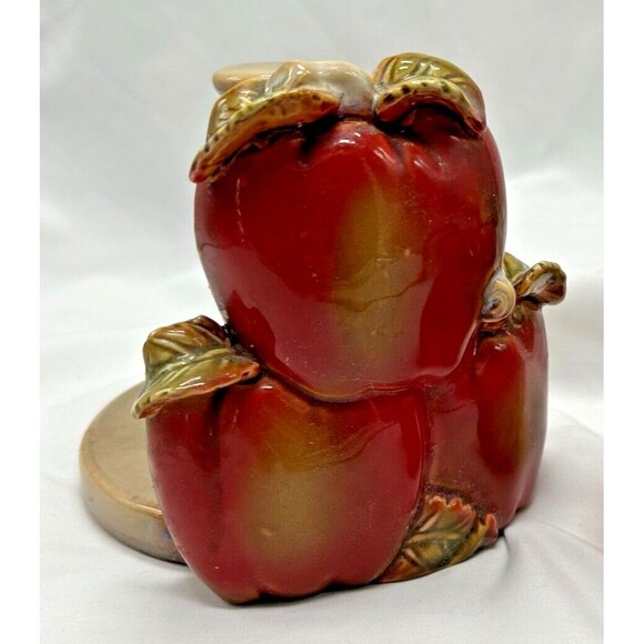 VTG Glazed Ceramic Standing Paper Towel Holder~ Red Apples~ Country Farm Counter - Picture 1 of 9